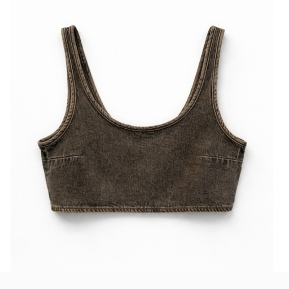 Zara Washed Scoop Neck Cropped Tank Top - Charcoal